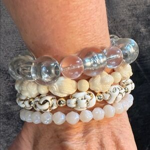 Vintage Chic Stretch Beaded Bracelet Set - Cream, Silver and Gold - Queen Size